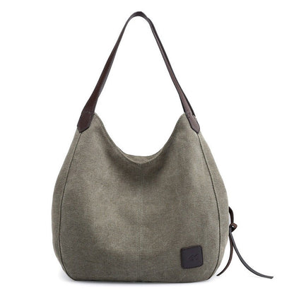 New canvas bag female bag fashion wild art simple shoulder bag multi-compartment leisure big bag