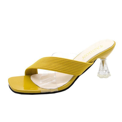 IELGY Fashion Transparent High Heel Square Toe Open Toe Roman Slippers Female Trend