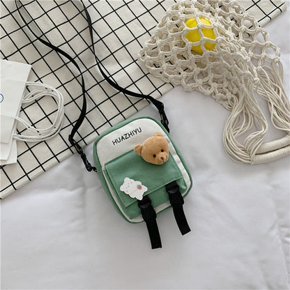 IELGY tide Korean version black mobile phone bag crossbody letters tooling style canvas Summer all-match