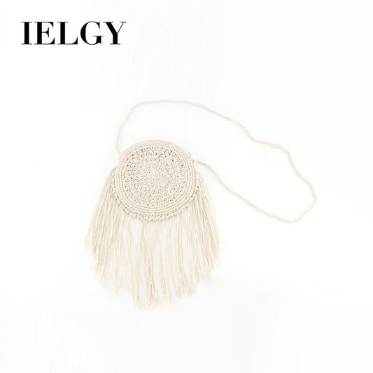 IELGY Handmade round tassel woven bag beach handbags