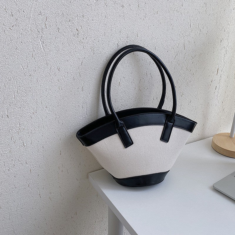 IELGY stitching bucket bags Women's bags zipper Fashion large capacity canvas ladies shoulder bags handbags fashion, trend