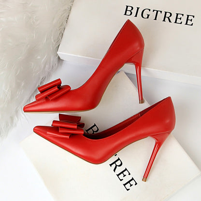 IELGY Sweet high-heeled heels with thin and shallow mouth pointed bow women's shoes