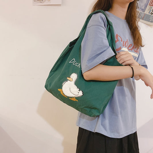 IELGY Japanese mini cute one-shoulder work canvas bag women