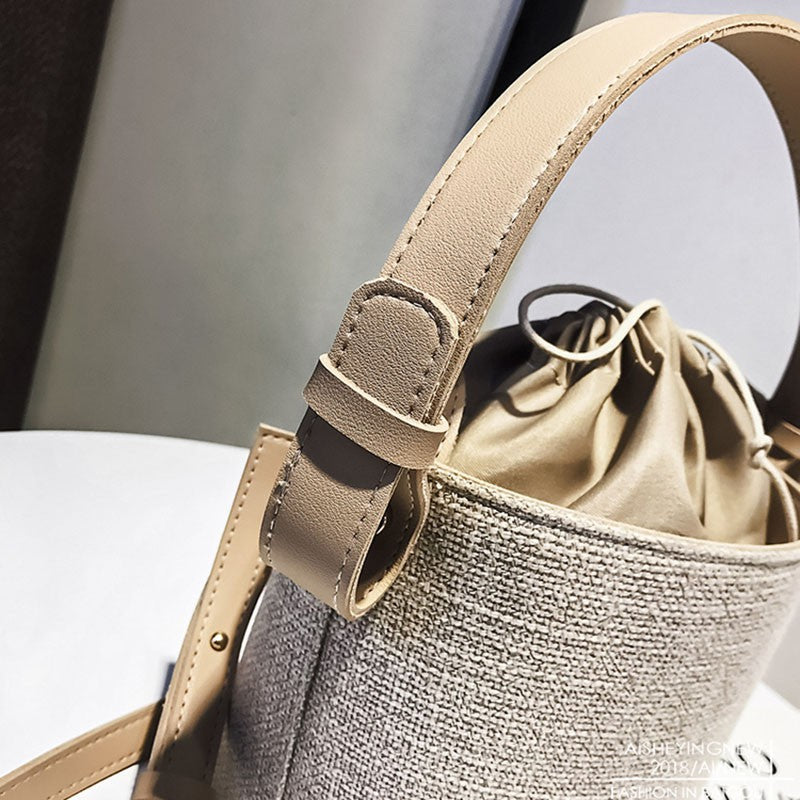 IELGY canvas  stitching bucket bag with handbag Fashion