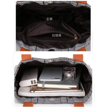 Literary plaid canvas bag shoulder bag