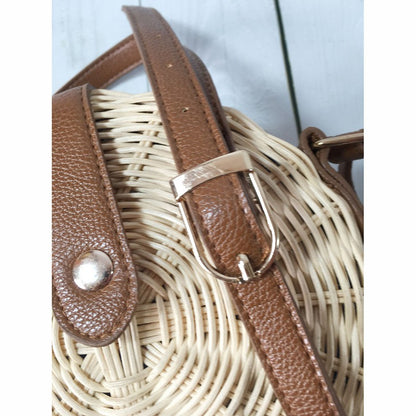 IELGY Handmade round shoulder bag Rattan beach crossbody bag