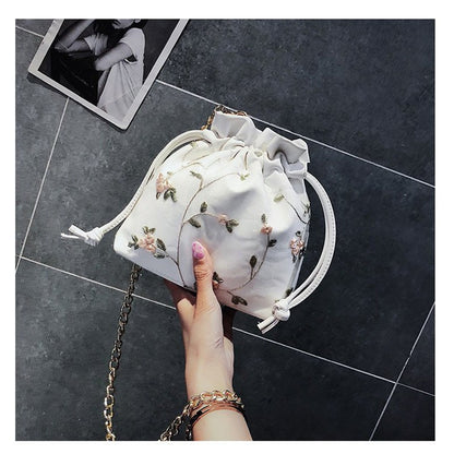 Bucket Bag Chain Lace Embroidery Shoulder Messenger Bag