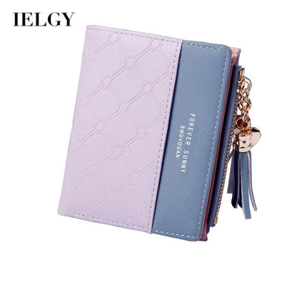 IELGY ladies coin purse contrast color wallet zipper button bag