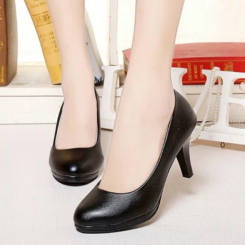 IELGY Korean women's shoes casual high-heeled thick-heeled matte black