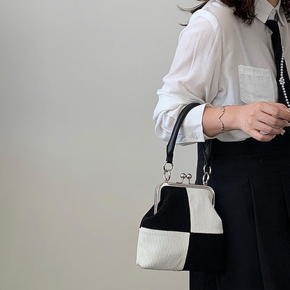 IELGY color matching checkerboard corduroy fashion retro crossbody handbag