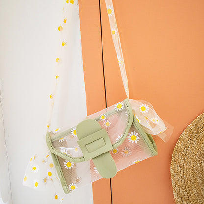 IELGY Transparent White All-match Color matching Printed Casual Women's bag Daisy One shoulder Diagonal
