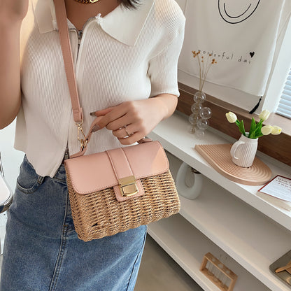 IELGY ins fashion messenger bag portable design sense niche all-match square summer Women's straw woven