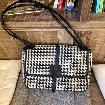 IELGY Korean retro one-shoulder small square bag lattice flap