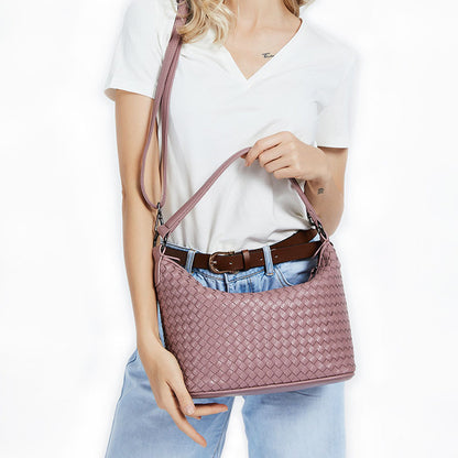 IELGY Women's bag One-shoulder Single Purple PU Woven All-match Soft surface Portable