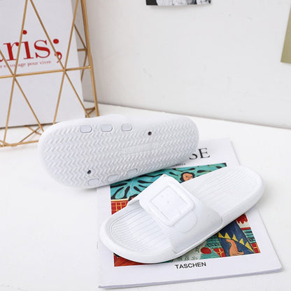 IELGY simple and cute square buckle women's slippers home beach non-slip