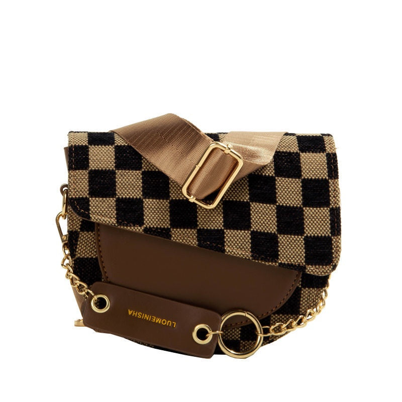 IELGY ladies street wide shoulder strap wild checkerboard messenger bag