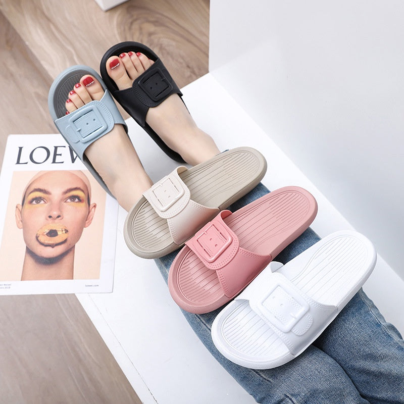 IELGY simple and cute square buckle women's slippers home beach non-slip