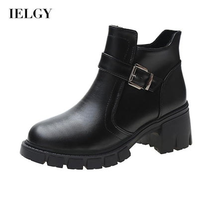 IELGY black round toe high-heeled Martin boots thick heel waterproof platform female trend