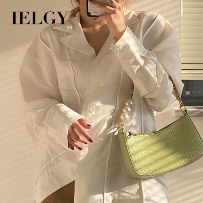 IELGY French retro crocodile-print pearl chain under the armpit bag female texture hundred with a one-shoulder sloping bag