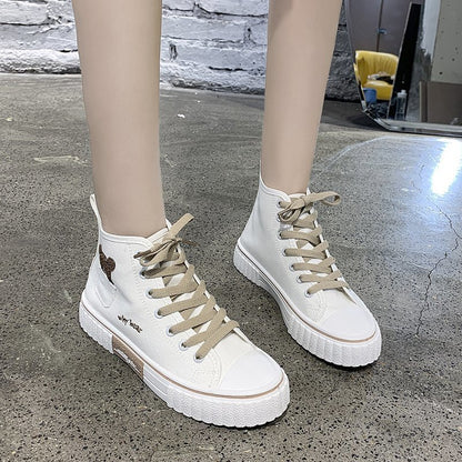 IELGY fashion high-top canvas shoes female Korean style college style cute ins street shooting