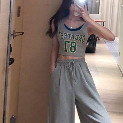 IELGY Long Korean version Sweatpants Straight Drape Simple Loose Women's pants High waist Casual