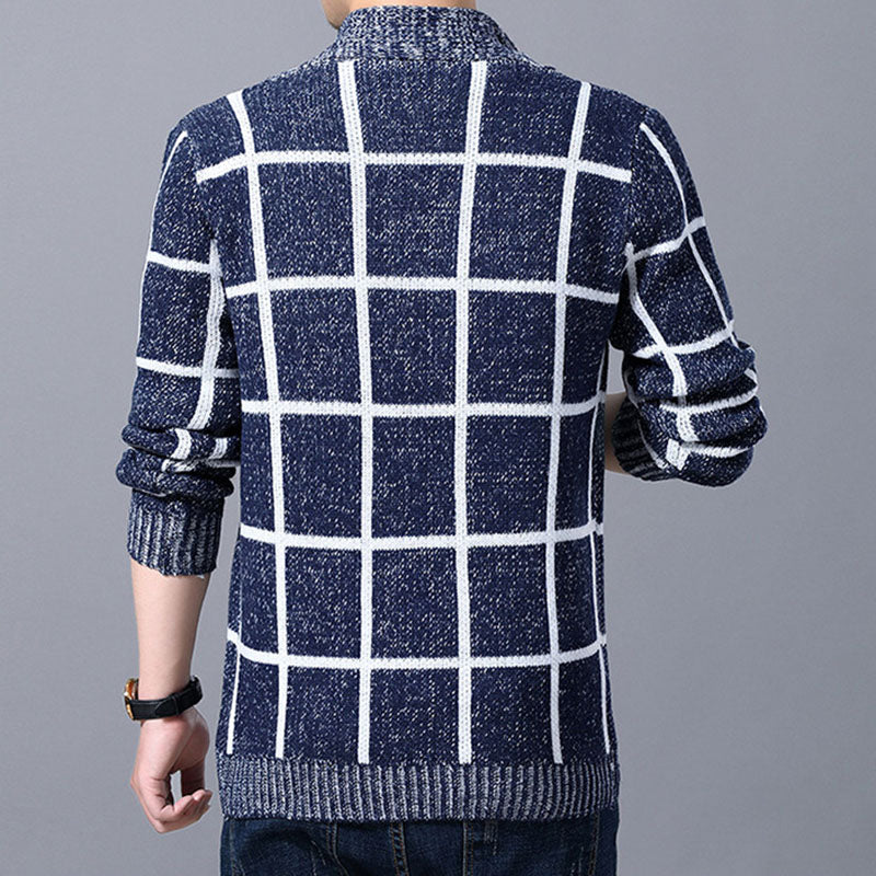 IELGY Men's clothes cardigan knitted plaid simple jacket casual all-match Korean version stylish