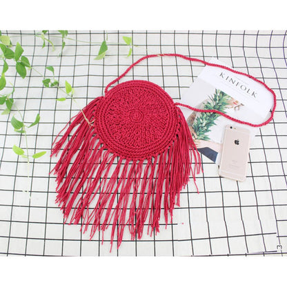 IELGY Handmade round tassel woven bag beach handbags