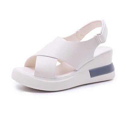 IELGY color matching platform wedge sandals women casual fish mouth soft leather