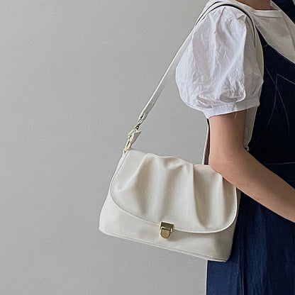 IELGY French niche soft-faced handbag, large-capacity pleated small square bag, textured one-shoulder diagonal handbag