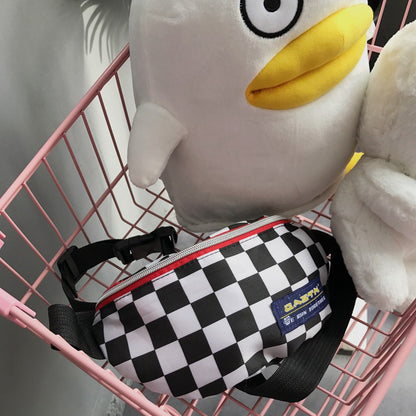 IELGY Black and white lattice fashion sports chest pockets small bag