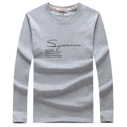 IELGY Men's clothes large size fashion casual Korean version t-shirt black long sleeve all-match round neck