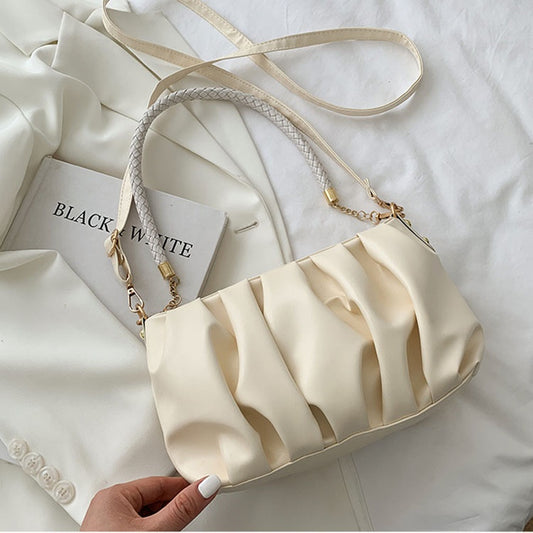 IELGY Folding bag female Korean shoulder bag trend Joker atmosphere solid color clouds diagonal bag