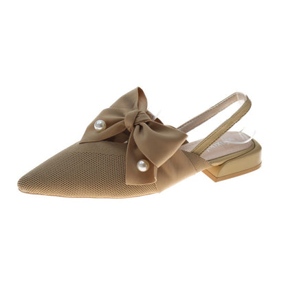 IELGY Baotou sandals female pointed thick heel with bowknot pearl fairy style