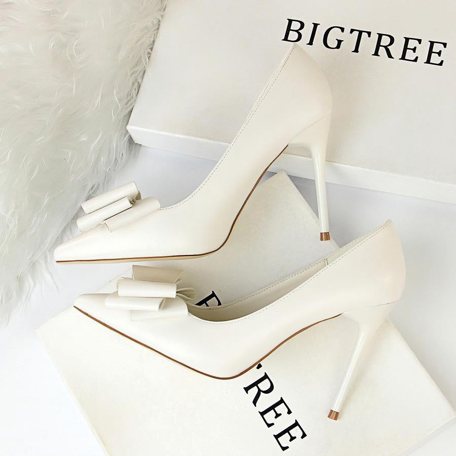 IELGY Sweet high-heeled heels with thin and shallow mouth pointed bow women's shoes