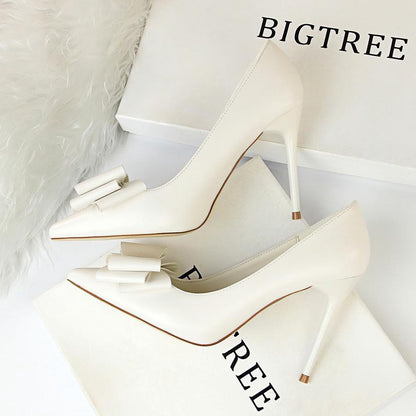 IELGY Sweet high-heeled heels with thin and shallow mouth pointed bow women's shoes