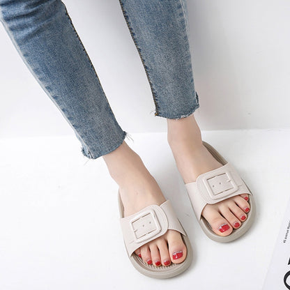 IELGY simple and cute square buckle women's slippers home beach non-slip