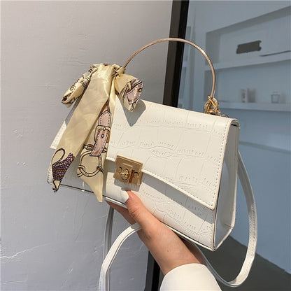 IELGY retro lock stone pattern silk scarf fashion messenger handbag