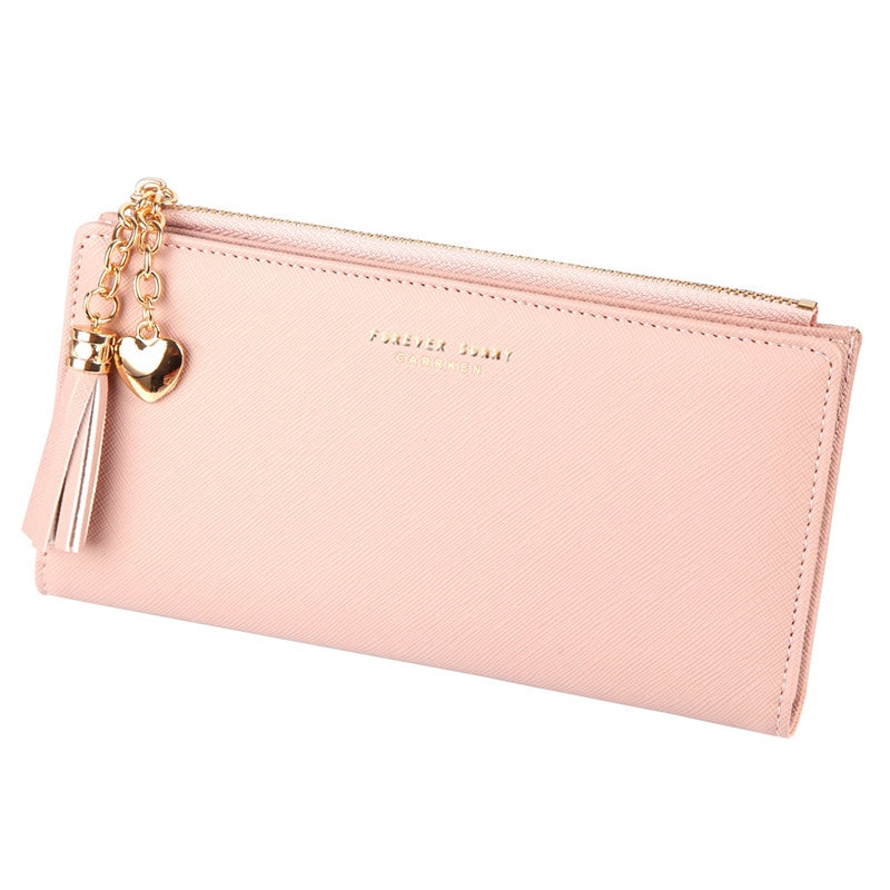 IELGY Long Wallet Ladies Multi-Card Position Clutch Pull Tassel Chain Mobile Phone Bag