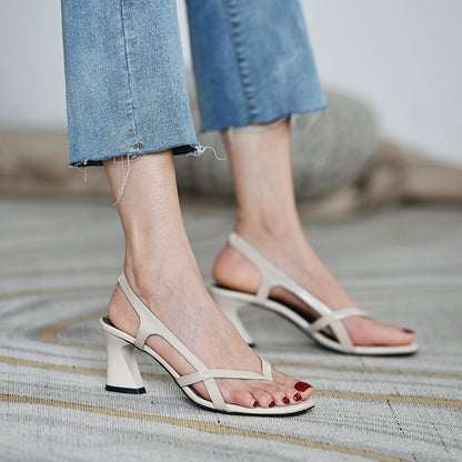 IELGY Sandals female fairy style square head flip flops thick heel fashion high heels