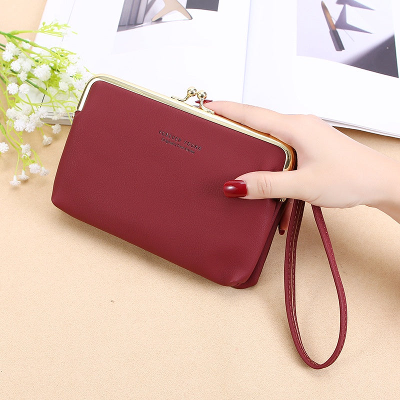 IELGY Ladies Elegant Wallet Frosted PU Leather Double Zipper Long Portable