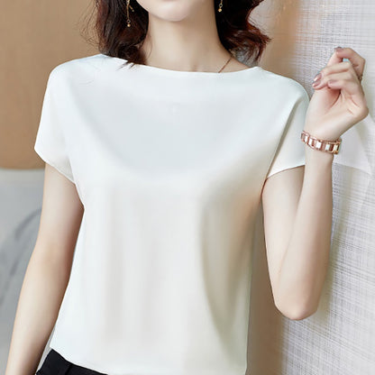IELGY round neck short-sleeved t-shirt solid color mulberry silk top bottoming shirt