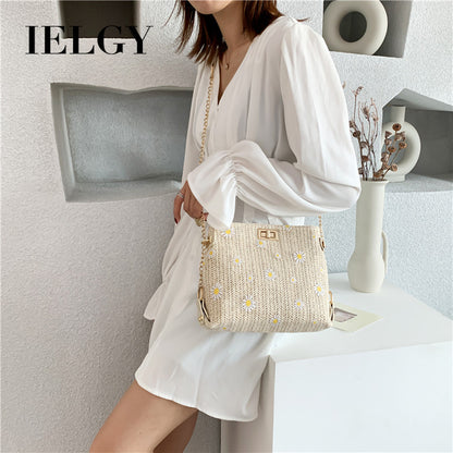 IELGY straw woven bag women's bag all-match chain woven one-shoulder messenger bag