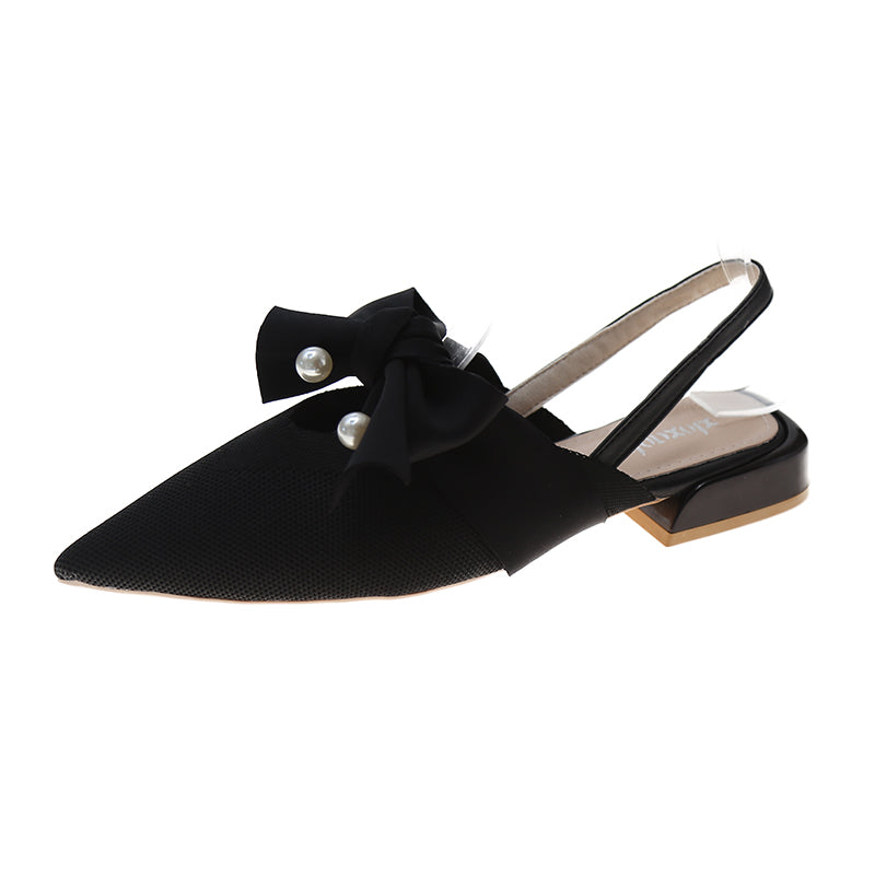 IELGY Baotou sandals female pointed thick heel with bowknot pearl fairy style