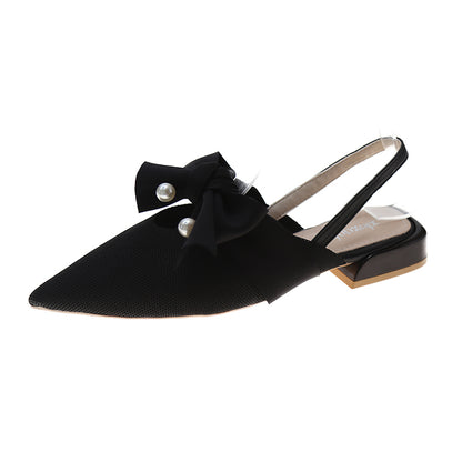 IELGY Baotou sandals female pointed thick heel with bowknot pearl fairy style