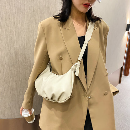 IELGY New niche retro soft leather pleated underarm cloud pleated underarm all-match crossbody shoulder bag