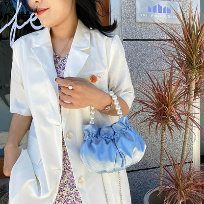 IELGY Pleated silk pearl women's chain fashion handbag