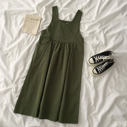 IELGY Korean style student all-match sleeveless suspender dress Solid color can be used inside