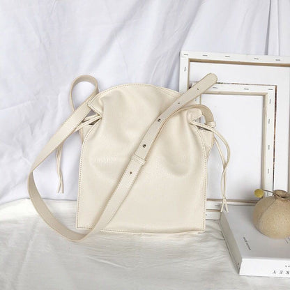 IELGY Solid color drawstring bucket bag shoulder bag big soft pu