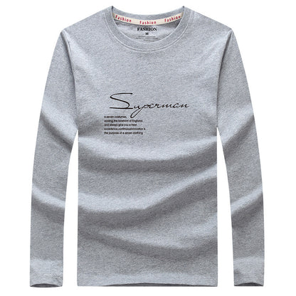 IELGY Men's clothes large size fashion casual Korean version t-shirt black long sleeve all-match round neck