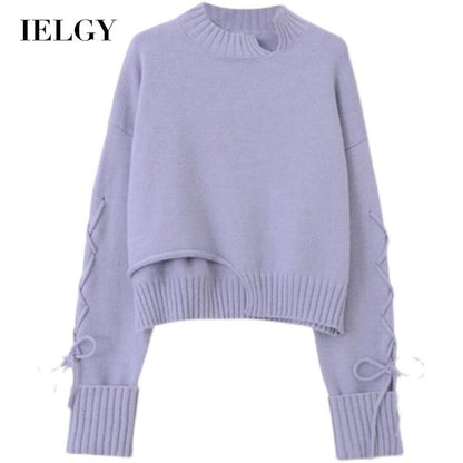 IELGY drawstring long-sleeved loose solid color pullover women
